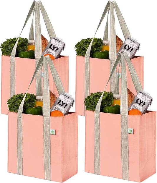 VENO 2-4 Pack Reusable Grocery shopping Bags, Small Tote Bag w/Handle Hard Bottom, Heavy Duty, Foldable Carrier