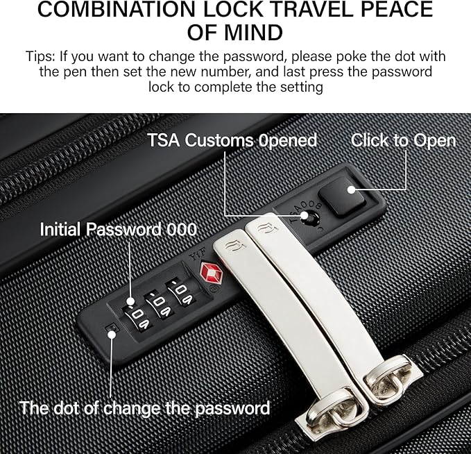 MILADA Expandable Checked Luggage 24 Inch Top Opening Travel Luggage Hard Shell Suitcases with Wheels TSA Approved Luggage Trunk Rolling Medium Checked Suitcase, Black