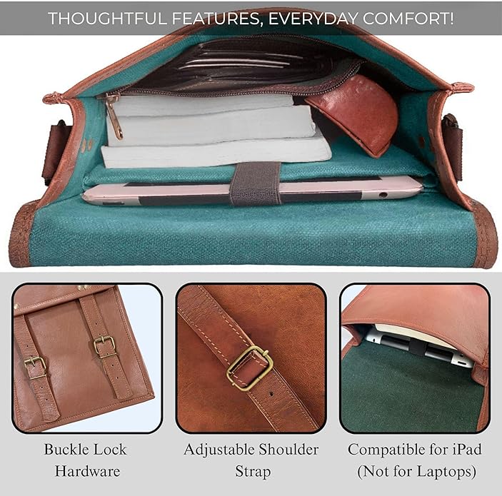 RUSTIC TOWN Leather Satchel iPad Tablet Bag - Leather Saddle Bag Purse - Small Shoulder Bag for Men and Women