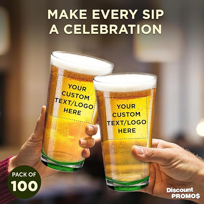 Custom Casale Pint Glass 16 oz. Set of 100, Personalized Bulk Pack - Beer Glasses, Heavy Duty Drinkware - Green