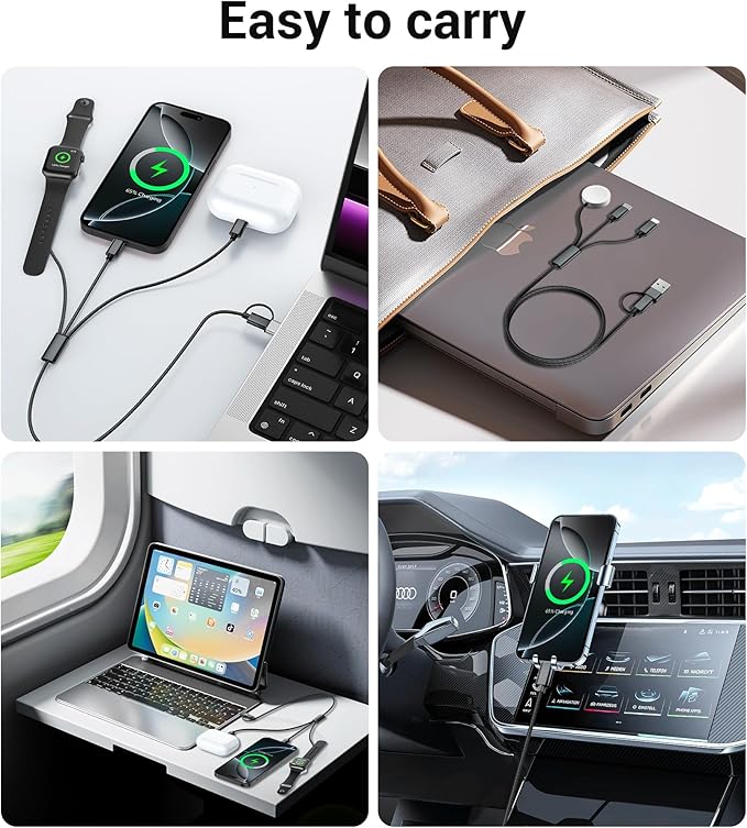 Temdan for Travel Vacation Essentials,3 in 2 USB C Cable for Apple Watch Charger/iPhone 17 Charger/Lightning,Multi Charging Cable Cord,Camping Essentials,Designed for iWatch &iPhone 16-12-4FT Black