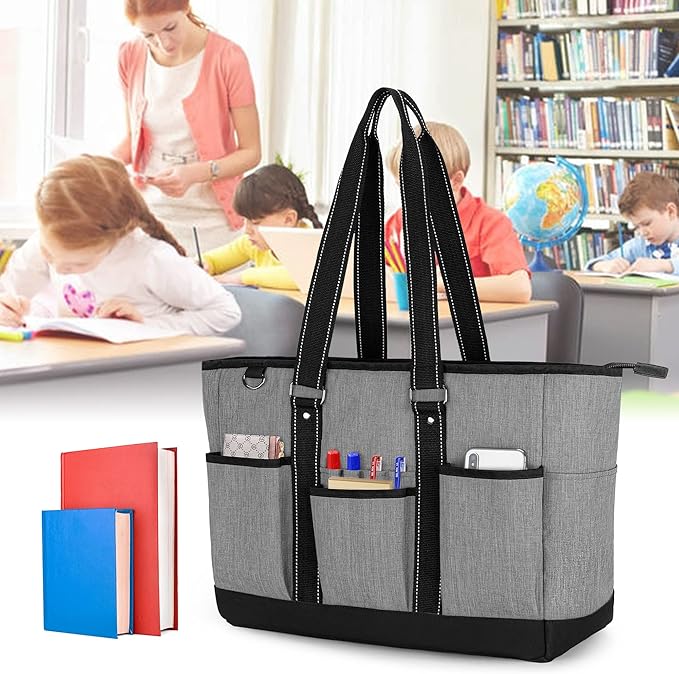 Trunab Teacher Utility Tote Bag with Multiple Pockets, Padded Compartment for 15.6" Laptop for working