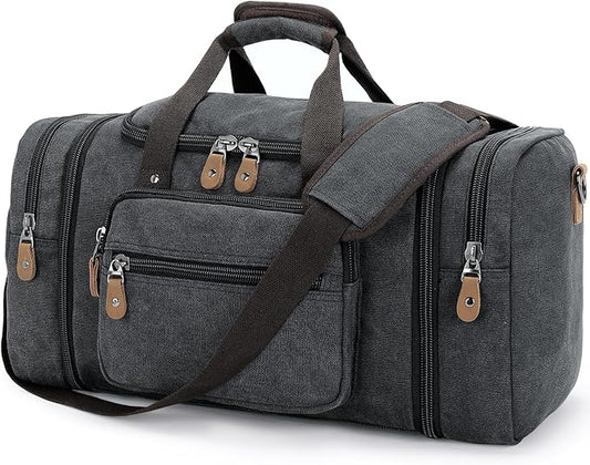 Gonex Canvas Duffle Bag for Travel 60L Expandable Duffel Weekend Overnight Bag men (Dark Gray)