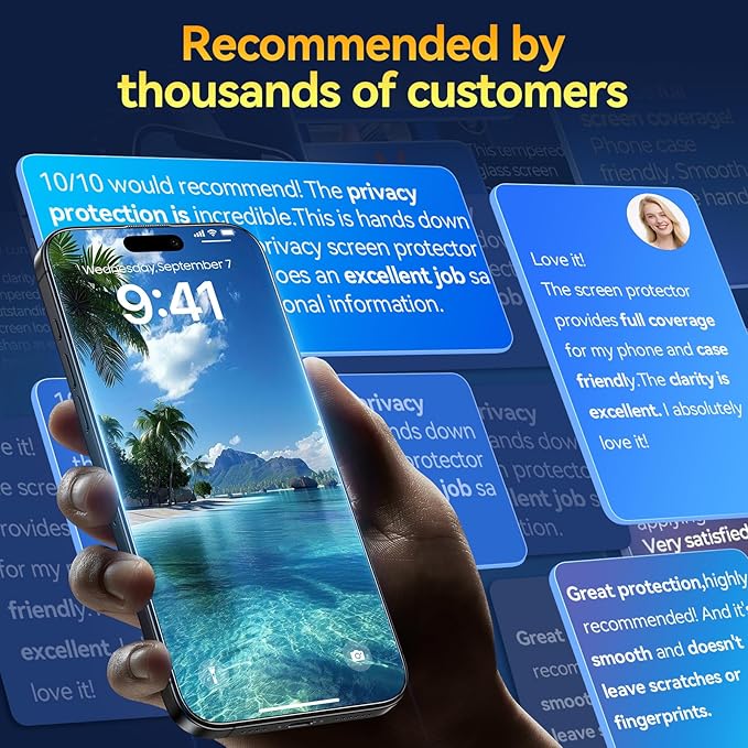 Military-Grade Tempered Glass for iPhone 17 Pro Privacy Screen Protector 2 Pack + Camera Lens Protector 1 Pack [100% Anti Spy] [3S Easy Installation No Bubble] Longest Durable