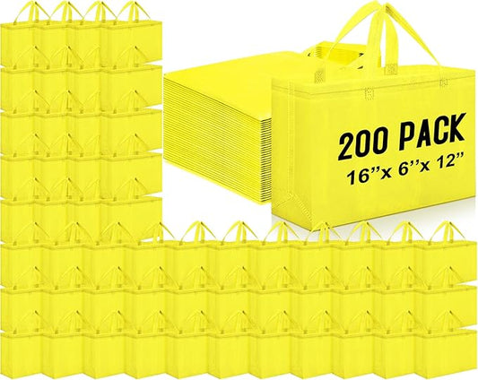 Windyun Reusable Grocery Bags Large Non Woven Shopping Bags with Handles Foldable Portable Tote Bulk, 16x6x12 Inch