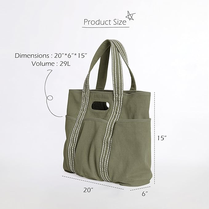 ODODOS 29L Oversized Canvas Tote Bag Large Capacity Open Top Shoulder Bags for Gym Workout Shopping Beach Travel