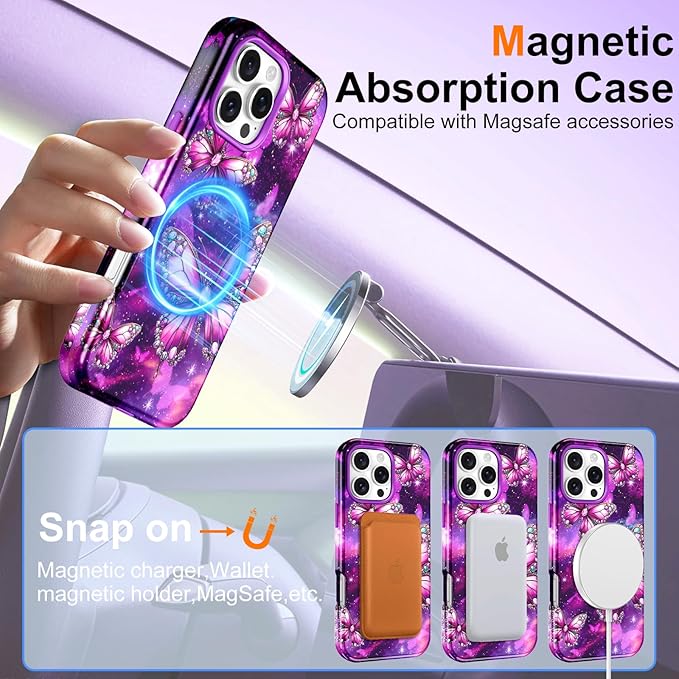 Btscase for iPhone 16 Pro Max Case [Compatible with Magsafe] [Military-Grade Drop Protection] Slim Anti-Scratch Smooth Touch TPU Bumper Shockproof Magnetic Phone Case for Women Girls Men, Hot Pink