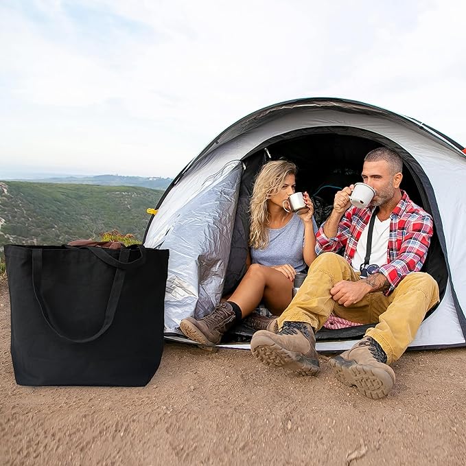 Koolmox 6-PACK 22x16x7.8'' Extra Large Canvas Tote Bags Bulk 12Oz Thick Heavy Duty Reinforced Handles, Blank Black Canvas Grocery Bag Multi Purpose Tote Travel Beach Tote bag Shopping Bags