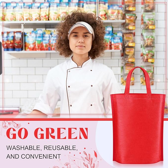 Windyun Reusable Grocery Bags Large Non Woven Shopping Bags with Handle Foldable Portable Tote Carryall Bulk 11.8x6x13.8 Inch