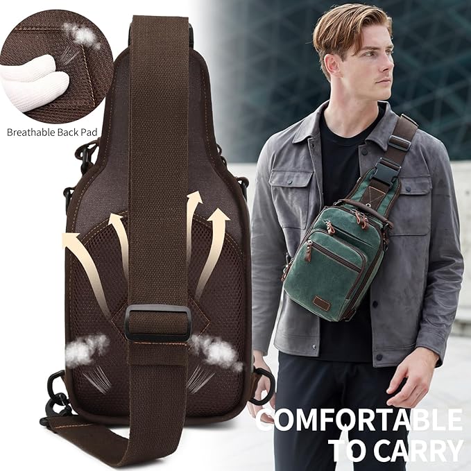 Nerlion Sling Bag for Men Waxed Canvas Crossbody Bag Chest Bag Water Resistant Shoulder Bag Casual Daypack