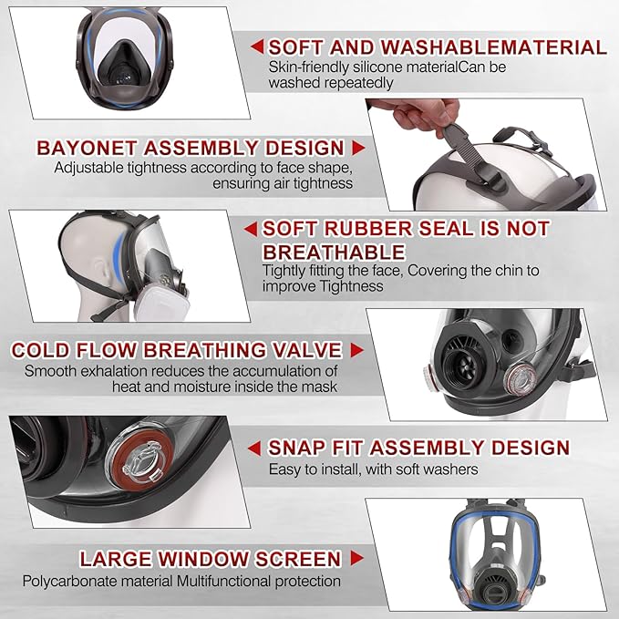Gas Masks Survival Nuclear and Chemical, Full Face Gas Mask with Activated Carbon Filter