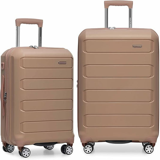 Traveler's Choice Pagosa Indestructible Hardshell Expandable Spinner Luggage, Latte Beige, 2-Piece Set (22/26)