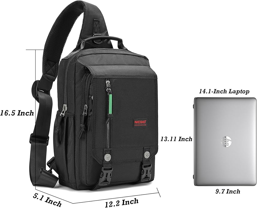 NICGID Sling Bags Chest Shoulder Backpacks, 12.5'' 13.3'' 14.1'' 15.6''Laptop Backpack Crossbody Messenger Bag Travel Outdoor