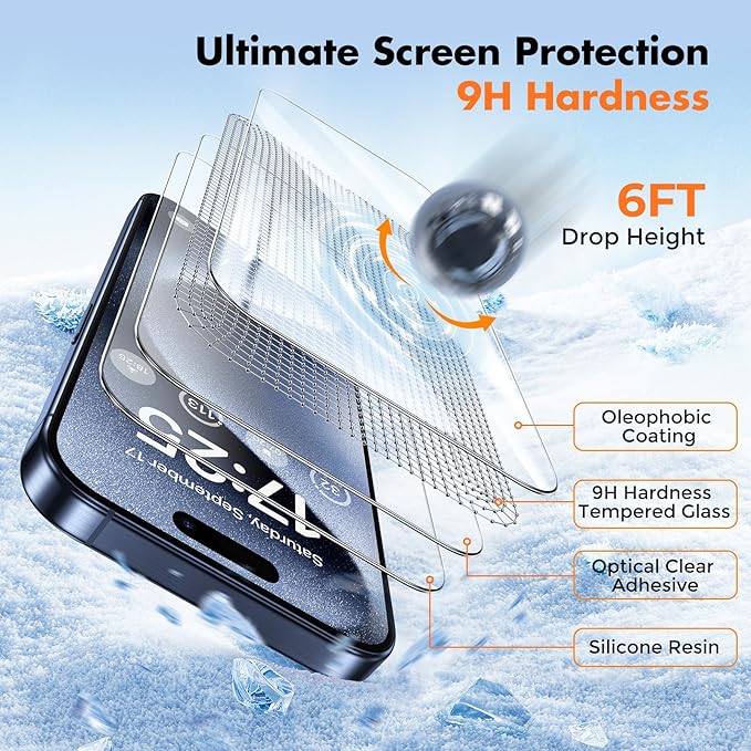 UNBREAKcable 4-Pack Screen Protector for iPhone 15 Pro Max | Double Shatterproof | 9H Hardness | 99.99% HD Clear | Easy Installation Frame | Case Friendly | For 6.7 inch iPhone