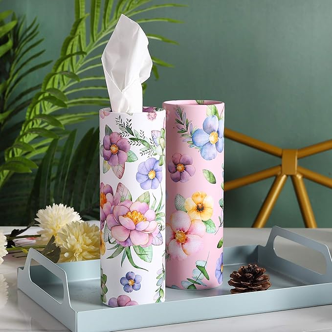 Car Tissues Holder with Facial Tissues - 4 PK - Travel Tissue Tubes Box Container Perfect Fit for Car Cup Holder Car Tissues Cylinder (Pink)