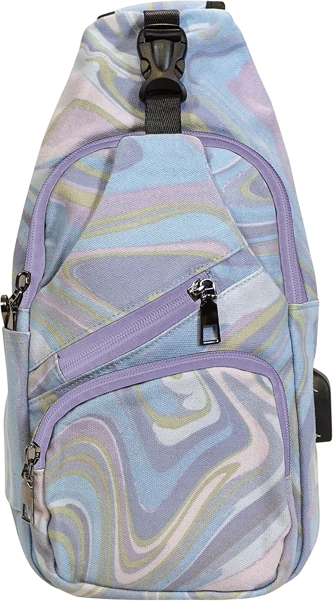 Anti-Theft Daypack Crossbody Sling Backpack, USB Charging Connector Port, Lightweight Day Pack for Travel, Hiking, Everyday, Regular, Vintage Blue Jewel