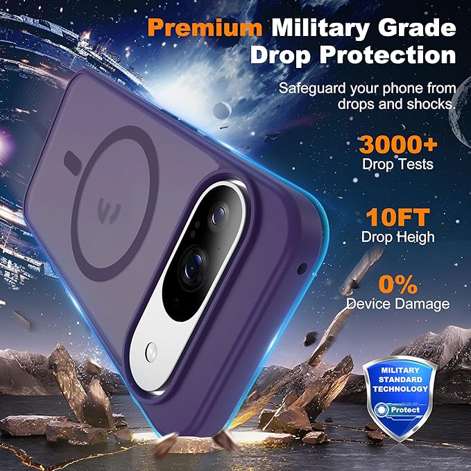 Compatible with Google Pixel 9 Case & Google Pixel 9 Pro Case with Magnetic [Compatible with Mag-Safe] Slim Translucent Matte Phone Cases with Anti-Fingerprint Tech, Purple