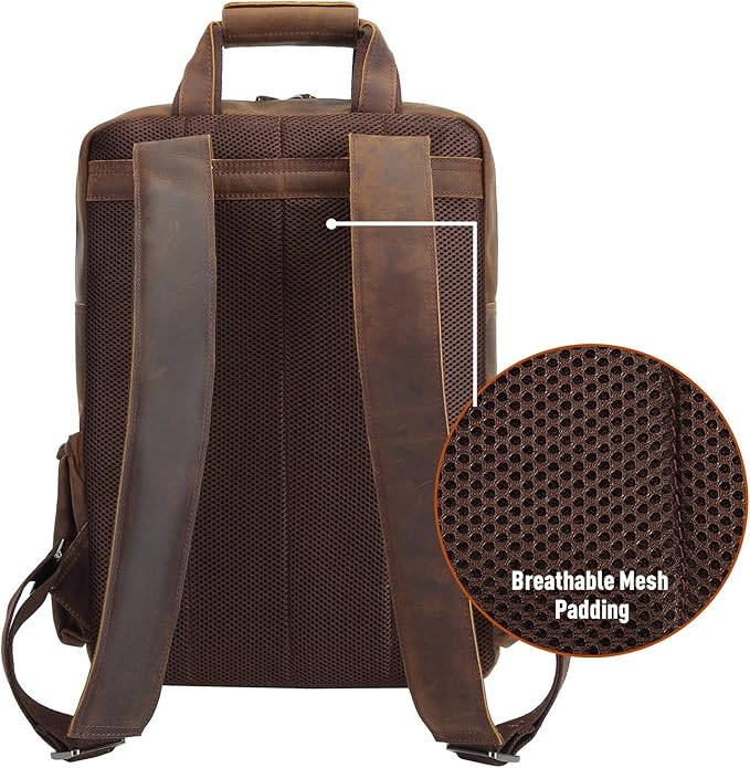 Polare Cowhide Leather Multiple Laptop Backpack Day Pack Travel Bag Satchel For Men