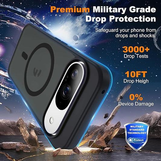 Compatible with Google Pixel 9 Case & Google Pixel 9 Pro Case with Magnetic [Compatible with Mag-Safe] Slim Translucent Matte Phone Cases with Anti-Fingerprint Tech, Black