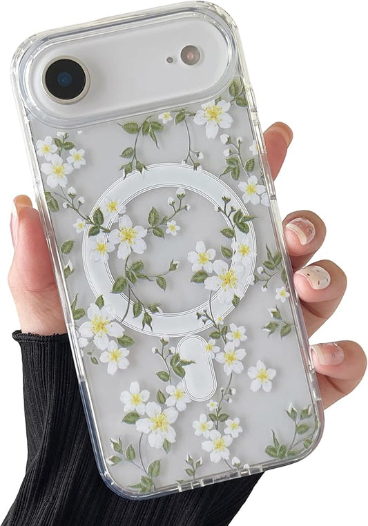 ZTOFERA for iPhone Air Magnetic Case Compatible with Magsafe,Aesthetic Floral Pattern Design Cute for Girl Women,Anti-Drop Protective Hard Phone Cover for iPhone Air-Big White Flower