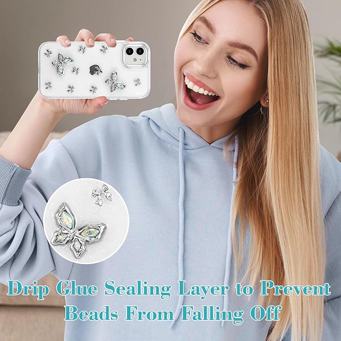 EYZUTAK Case for iPhone 11, Bling Glitter 3D Butterflies Bowknot Phone Case Cute Crystal Clear Bow Aesthetic Case Slim Soft Durable TPU Transparent Protective Cover for Women Girls - Butterfly