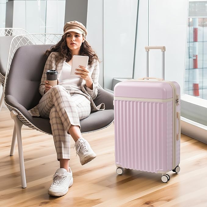Merax Luggage Sets 3 Piece, Durable Hardshell Suitcase with Double Spinner Wheels and Handle Bags,Lightweight Carry on Luggage with TSA Lock,20+24+28,Pink