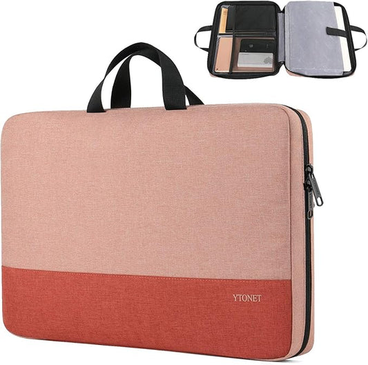 Ytonet Laptop Sleeve Case 15.6 Inch, Water Resistant Laptop Cover TSA Travel Business Computer Carrying Case with Handle, Compatible with HP Dell Lenovo Asus Notebooks, Gifts for Women, Coral Pink