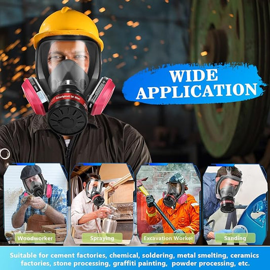Full Face Gas Masks Survival Nuclear and Chemical with 40mm Activated Carbon Filter and 60921 Filters/Cartridges, Respirator Mask With Filters Against Dust, Organic Vapor, Paint, Welding, Chemicals