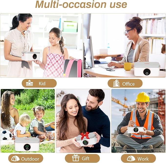 Cordless Electric Lunch Box, 1L Self heating lunch box Battery Powered with Automatic Heating, 16000mAH Rechargeable Battery Provid Rapid Heating, Designed for Car, Office, Travel, Picnic & outdoor