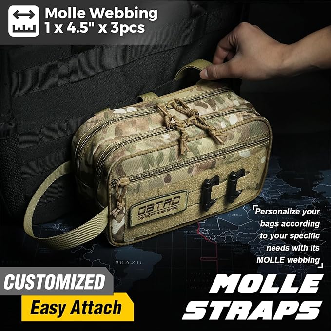 DBTAC Tactical Toiletry Bag for Men | Dry Wet Separate Hygiene Bag Compact Dopp Kit Mens Shaving Kit Travel shower Bag, CP Camo