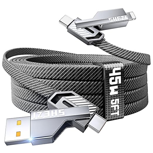 [One is Enough] 4-in-1 Compatible with USB C to Lightning Cable, 45W High-Speed Charging & Fast Data Transfer,CarPlay & Android Auto Support Multi Charger Cord Combo for iPhone/Samsung/iPad,5FT