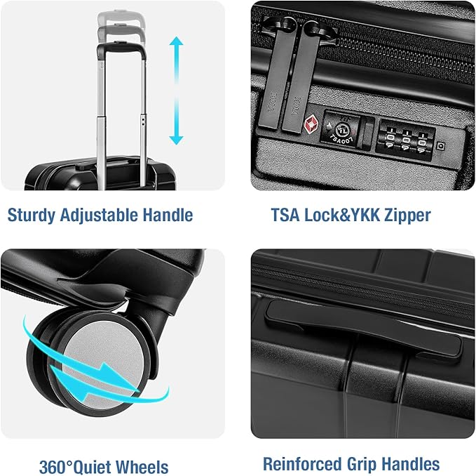 KYME Carry On Luggage 22x14x9 Airline Approved with TSA Lock Hard Shell Carry On Suitcase Lightweight Suitcases with Wheels Small Luggage for Men Women,Carry-On 20 Inch,Black