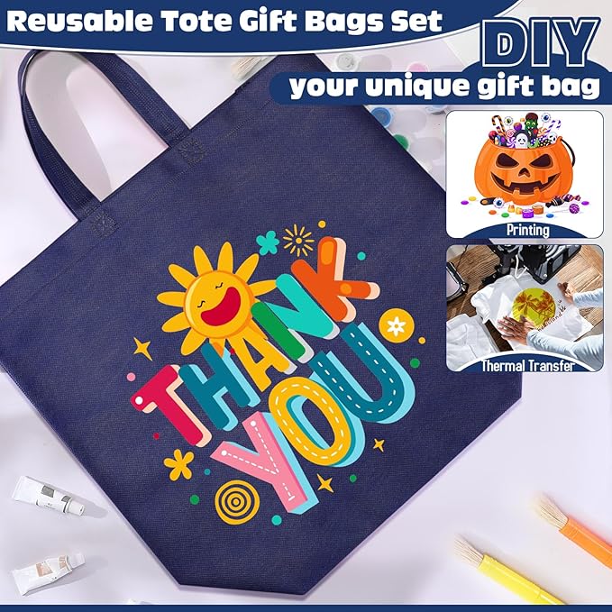 Windyun Reusable Grocery Bags Large Non Woven Shopping Bags with Handles Foldable Portable Tote Bulk, 16x6x12 Inch