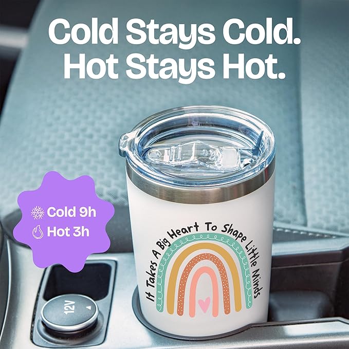 KLUBI Teacher Appreciation Gifts for Women - It Takes a Big Heart to Shape Little Minds Teacher Tumbler With Straw 20 Ounce Thank You Gifts for Women Nanny Gift Travel Mug Preschool Teacher Gift