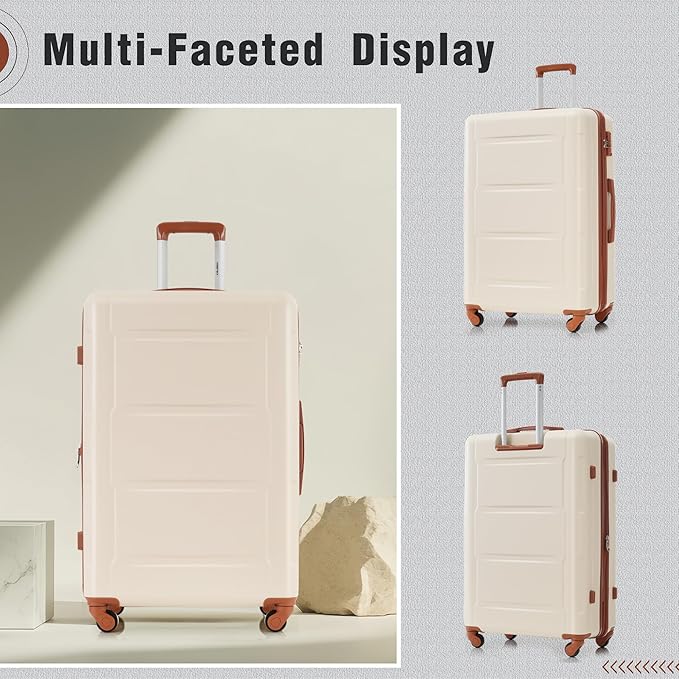 Merax Luggage Set 2 Piece Suitcase Sets with Spinner Wheel,Lightweight Hardside Expandable Travel Laggage with TSA Lock,Suitcase with Travel Bag(20"/28",Khaki & Brown)