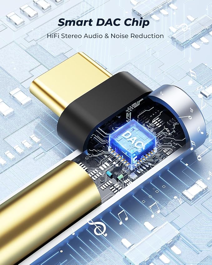 [2 Pack] USB C To 3.5mm Audio Adapter, USB Type C To 3.5mm Female Headphone Jack Dongle Aux Adapter DAC Stereo HiFi Right Angle for iPhone 17 Air, 16 15 Pro Max Plus, iPad Pro Air 5 4, Galaxy S24 S23