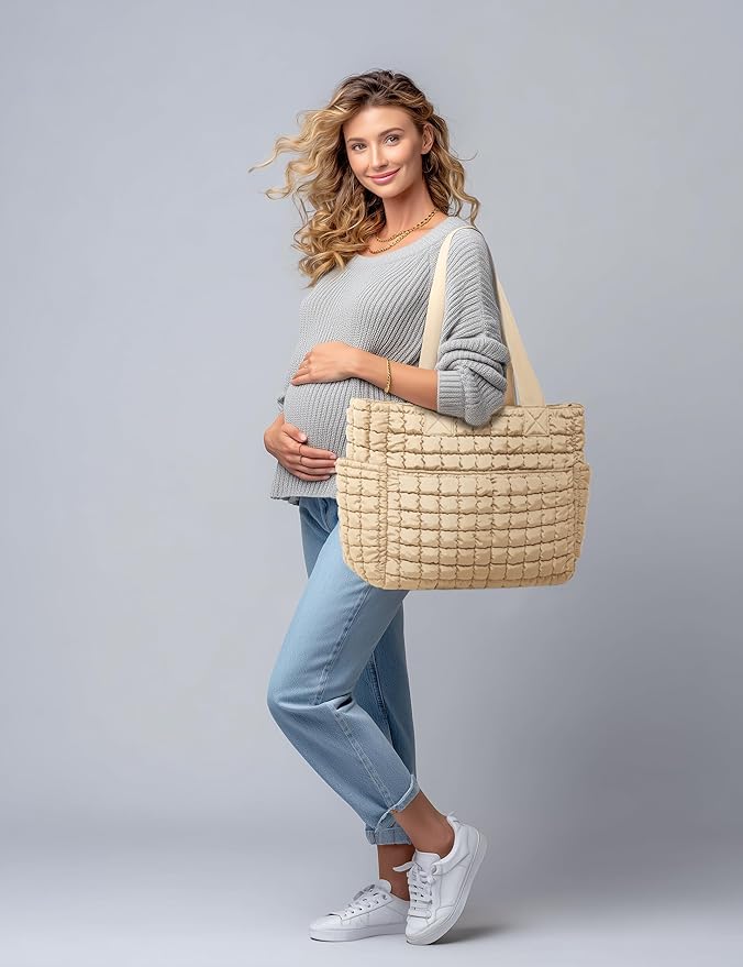 Yarnic Large Puffer Tote Bag for Women, Lightweight 21L Bag with 7 Pockets for School, Travel, Work, Gym Overnight Use