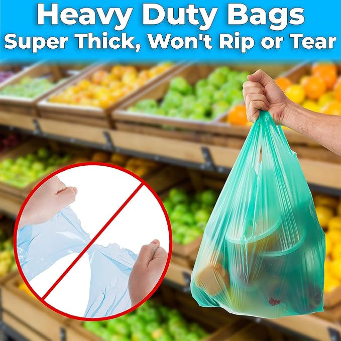 Avant Grub Plastic Grocery Bags Perfect for Business, Restaurants. bulk, Heavy Duty, Thick, Green, T Shirt Bag for Shopping.