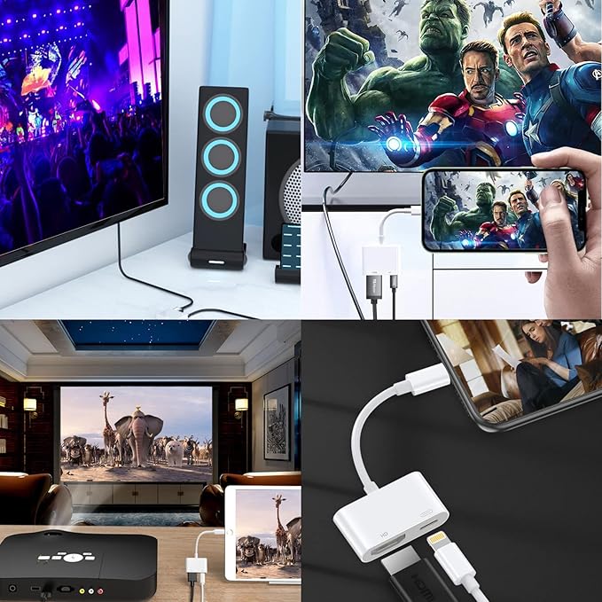 Lightning to HDMI Adapter for iPhone, [Apple MFi Certified] Digital AV Dongle,1080P Sync Screen Cable with Lightning Charging Port for iPhone, iPad to TV/Projector/Monitor No Need Power Supply