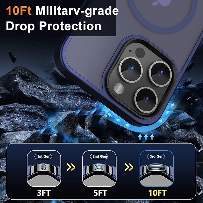 MOCCA Strong Magnetic for iPhone 14 Pro Max Case [Compatible with Magsafe] [10FT Military Grade Protective] Translucent Matte Slim Shockproof Case for iPhone 14 Pro Max 6.7"- Deep Blue