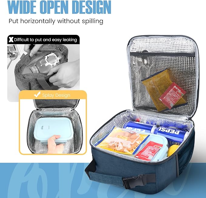 Lunch Bag for Men/Women, Reusable Lunchbox for Adult, Small Insulated Lunch box, Lunch Tote Bag for Office, Work, Picnic - Blue