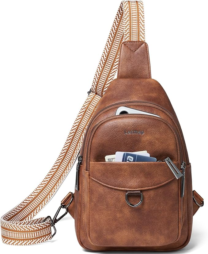 7L Sling Bag for Women Men Crossbody Belt Bag Small Travel Sling Backpack Anti Theft Chest Daypack Purse Faux Leather