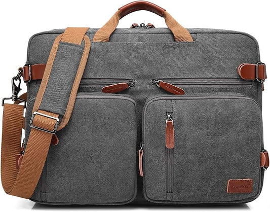 Convertible Backpack Messenger Shoulder Bag Laptop Case Business Briefcase Multi-Functional Travel Handbag Fits 17.3 Inch Laptop for Men/Women (Canvas Dark Grey)