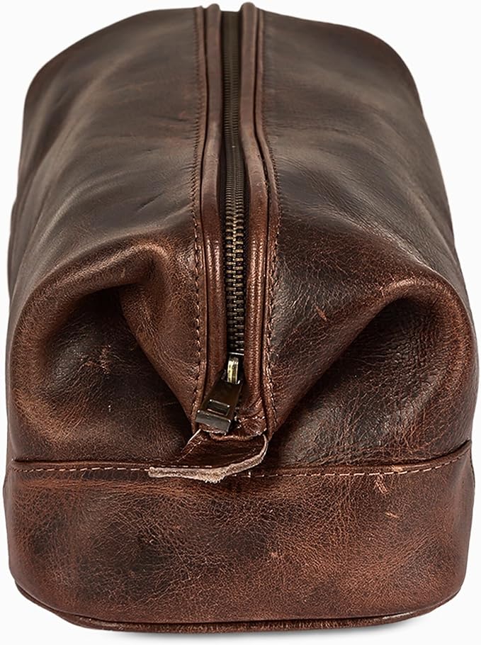 HLC Leather Toiletry Bag for Men - Best Gift for Men - Premium Genuine Leather Dopp Kit Shaving Kit Organizer Travel Kit Pouch Bag for Men - Large Size - Rustic Brown