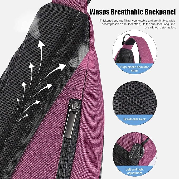 mixi Sling Bag Men Backpack Unisex One Shoulder Bag Hiking Travel Backpack Crossbody with USB Port for Men Women Versatile Casual Daypack-17 inch,Purple