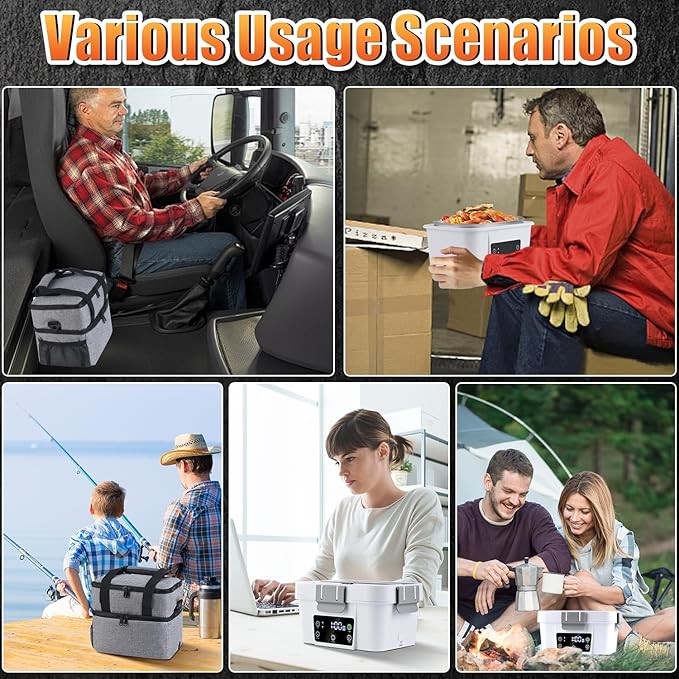 Cordless Electric Lunch Box 16,000mAh – Smart Automatic Heating, 1.6L Portable Food Warmer (212°F Max), Rechargeable Battery-Powered Hot Meal Container for Office, Travel & Outdoor