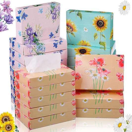 24 Packs Small Boxes of Tissues Flower Car Facial Tissue Boxes Disposable Tissue Packs Cube Facial Tissues 2 Ply 960 Sheets for Holiday Party Bathroom Office Floral Home Decor(Flower)