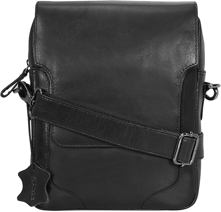 Pitaara Genuine Leather Crossbody Messenger Bag with Front Flap, Unisex, Full Grain Leather Shoulder Travel Bag, Tablet Bag