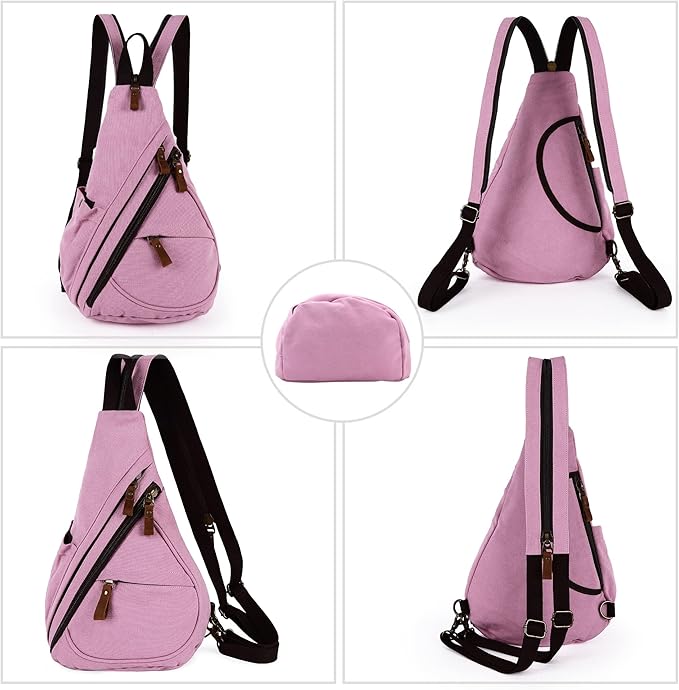 HuxFam Canvas Sing Bag for Women Crossbody Bags Backpack Purse Rucksack Small Casual Daypack