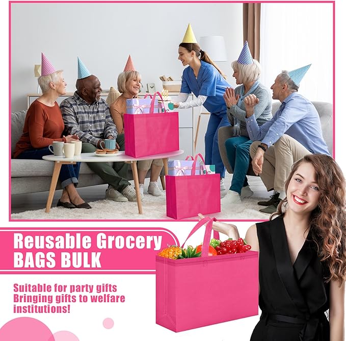 Windyun Reusable Grocery Bags Large Non Woven Shopping Bags with Handles Foldable Portable Tote Bulk, 16x6x12 Inch